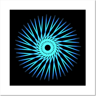 Circular geometric design in neon blue Posters and Art